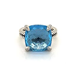 David Yurman Chatelaine Diamond Blue Topaz 14mm 925 Silver Ring