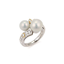 Mikimoto Diamond Akoya Pearls Platinum 18k Yellow Gold Bypass Ring