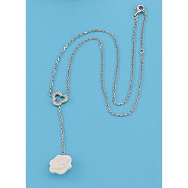 Chanel Camellia White Agate Diamond 18k White Gold Floral Lariat Necklace