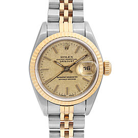 Rolex Datejust 18K Yellow Gold Steel Linen Champagne Dial Ladies Watch