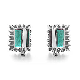 7.00Cttw Green Emerald & 1.08Cttw Diamond Ladies Earrings 14K White Gold