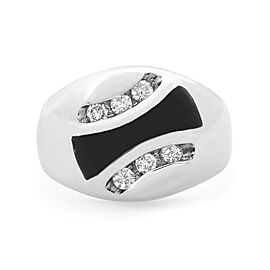 0.50Cttw Diamond & Onyx Men's Ring 14K White Gold Size 8.75