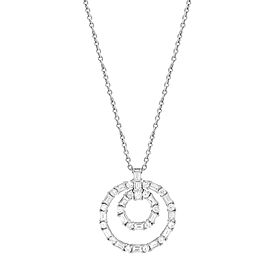 1.70Cttw Baguette & Round Diamond Double Ring Pendant Necklace 18K White Gold