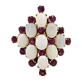 Estate Opal & Ruby Ladies Cocktail Ring 18K Yellow Gold Size