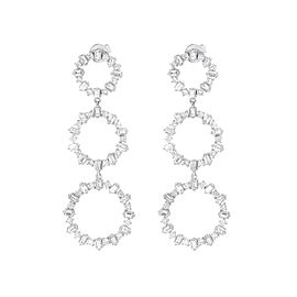 Baguette & Round Cut Diamond Dangle Drop Earrings 18K White Gold