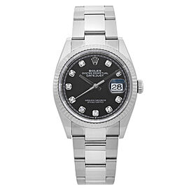 Rolex Datejust 36mm Steel 18K White Gold Black Diamond Dial Oyster Watch
