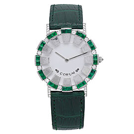Vintage Corum 18K Gold Diamond Emerald White Dial Quartz Watch