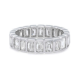 Bezel Set Emerald Cut Diamond Eternity Band Ring 14K White Gold Size 6