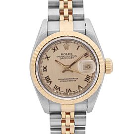 Vintage Rolex Datejust 26mm No holes 18K Gold Steel Champagne Dial Watch