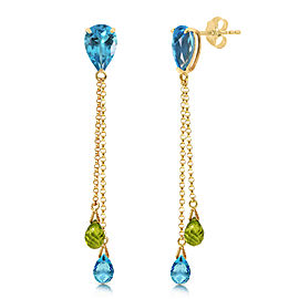7.5 CTW 14K Solid Gold Chandelier Earrings Blue Topaz Peridot
