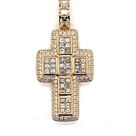 Hiphop Unisex Princess cut Diamond Cross Religiuos Pendant In 14K Yellow Gold