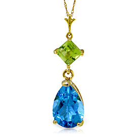 2 CTW 14K Solid Gold Fresh Waters Blue Topaz Peridot Necklace