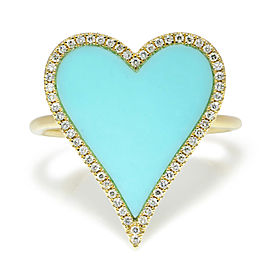 Rachel Koen 14K Yellow Gold Diamond 0.13cttw Turquoise 1.80cttw Heart Ring SZ7