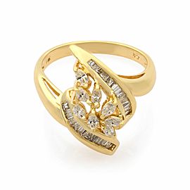 Estate 14K Yellow Gold 0.75cts Marquise Baguette Diamond Cocktail Ring Sz6.5