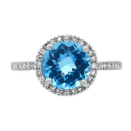 Rachel Koen 14K White Gold Diamond Blue Topaz Anniversary Ring Size 7