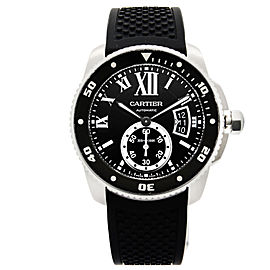 Cartier Calibre de Cartier Steel Black Roman Dial Automatic Mens Watch W7100056