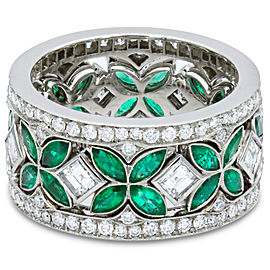 Rachcel Koen Platinum Green Emerald Diamond Eternity Set Of 3 Ring Size 6