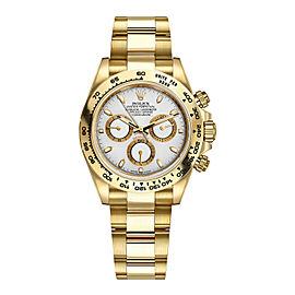 Rolex Cosmograph Daytona 40mm 18K Gold Index White Yellow Dial Watch