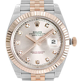 Rolex Datejust 41mm 18k Everose Gold Steel Pink Dial Mens Automatic Watch