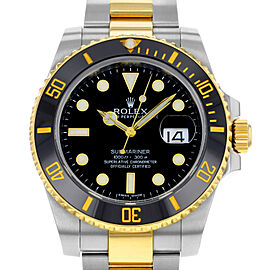 Rolex Submariner 40mm 18K Yellow Gold Steel Black Dial Mens Watch