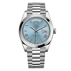 Rolex Day-Date 40 Platinum Roman Bevelled Icy Blue Dial Automatic Watch