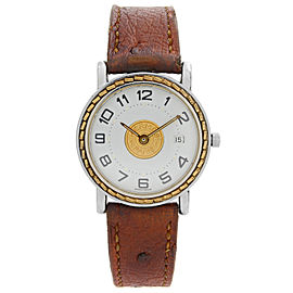 Hermès Sellier Stainless Steel Gold White Dial Brown Quartz Watch