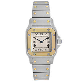 Cartier Santos 24mm Steel 18k Gold Beige Dial Womens Quartz Watch W20012C4