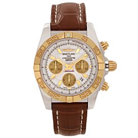Breitling Chronomat 44mm 18K Rose Gold Steel White Dial Watch CB011012/G755-110