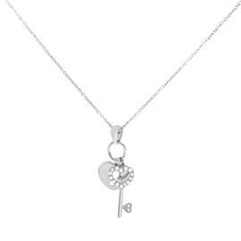 Piero Milano Natural Diamond Heart Lock & Key Necklace 18k White Gold