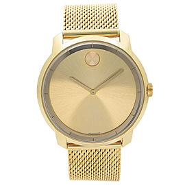 Movado Bold 44mm Gold Tone Stainless Steel Mesh Quartz Mens Watch 3600373