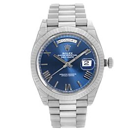 Rolex Day-Date President 40mm 18K White Gold Blue Roman Dial Mens Watch