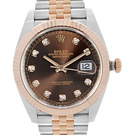 Rolex Datejust 41 Steel 18K Rose Gold Chocolate Diamond Dial Mens Watch