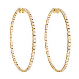 Rachel Koen Inside Out Diamond Hoop Earrings 14K Yellow Gold 2 inches 2.98cttw
