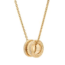 Bvlgari B Zero1 Diamond Pendant Necklace 18K Yellow Gold 0.29 Cttw