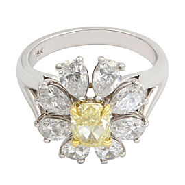 Oval Fancy Yellow and Pear Shape Diamond Ring 18K White Gold 0.80cttw Size 6.25