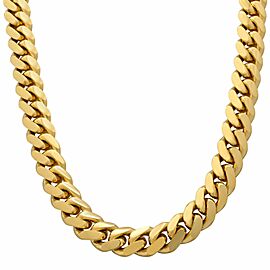 Solid Miami Cuban Link Chain Necklace 14K Yellow Gold 24 Inches 9.5mm