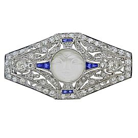 Art Deco Platinum Moonstone Diamond Sapphire Brooch