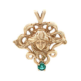 Vintage Art Nouveau Emerald Medusa Pendant 14K Yellow Gold 0.25Cttw