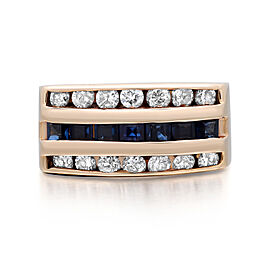 0.75Cttw Blue Sapphire & 1.00Cttw Diamond Unisex Ring 14K Yellow Gold Size 7