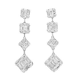 Baguette And Round Cut Diamond Drop Earrings 18K White Gold