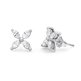 Rachel Koen Cttw Marquise Diamond Flower Stud Earrings 18K White Gold