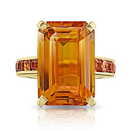 David Gross Emerald Orange Sapphire and Platinum Ring