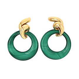 18k Yellow Gold Spiral Flame Earrings with Chalcedony Charm