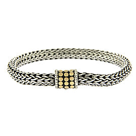 John Hardy 925 Sterling Silver and 18K Yellow Gold Wheat Chain Dots Bracelet
