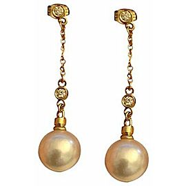 Diamond Akoya Pearl Earrings 14k Gold 9.4 mm Pearl Women Certified $1,199