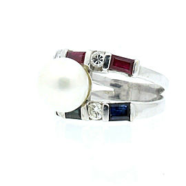 ESTATE 14k White Gold Ruby Sapphire Diamond Ladies ring 6.6 Grams Size 6.5