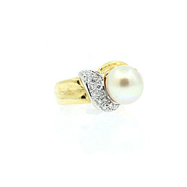 18k Yellow gold Pearl & Diamond Ladies Ring 7.4 Grams Size 5