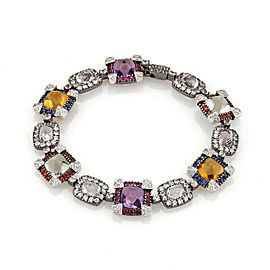 Diamonds Multi-Color Gems 18k Gold Fancy Geometric Design Bracelet
