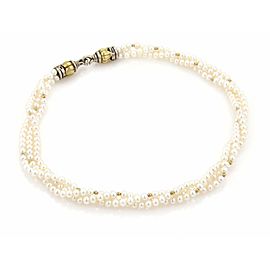Caviar 18k Yellow Gold & Silver Triple Strand Pearls Necklace