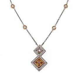 Lovely 1.92ct White Yellow Pink Diamond 18k Gold Fancy Necklace GIA Report